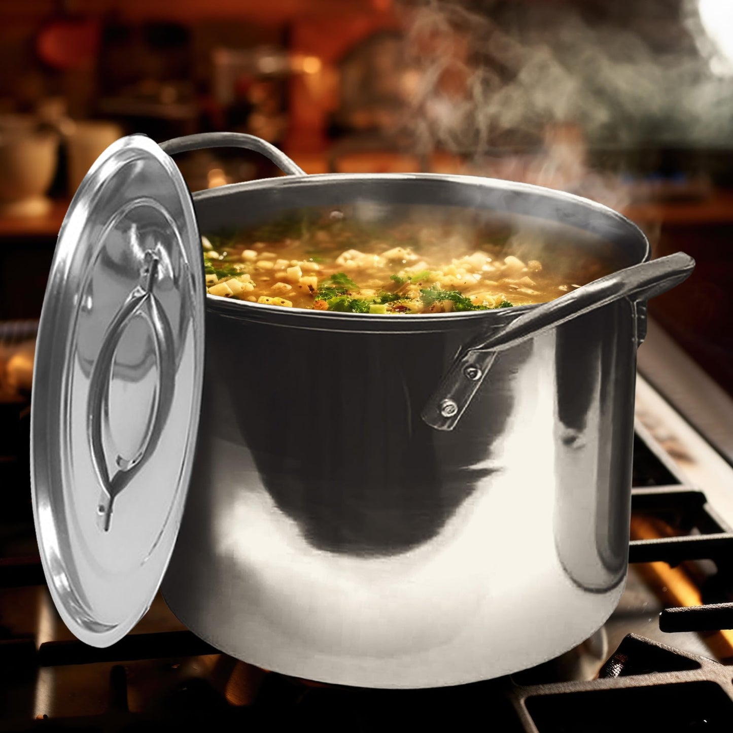 4pc Large Stainless Steel Catering Deep Stock Pots - Soup Boiling Pot | Easy to Clean | Handles for Easy Transporting | Suitable for Kitchen, Catering & Restaraunts | Durable & Long Lasting