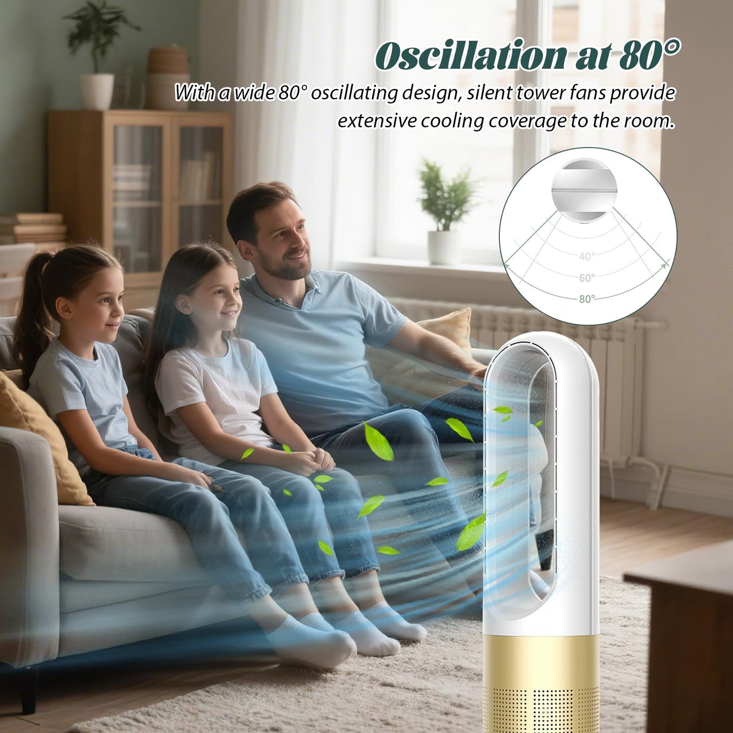 56cm Tower Fan with Air Purifier, 4000-5600rpm Bladeless Fan, Fans & Cooling, Cooler Fans, Standing Fanss, Tower Fansss Cooling Quiet Bedroom, with Remote Control, 8h Timer, 80° Oscillation (silver)