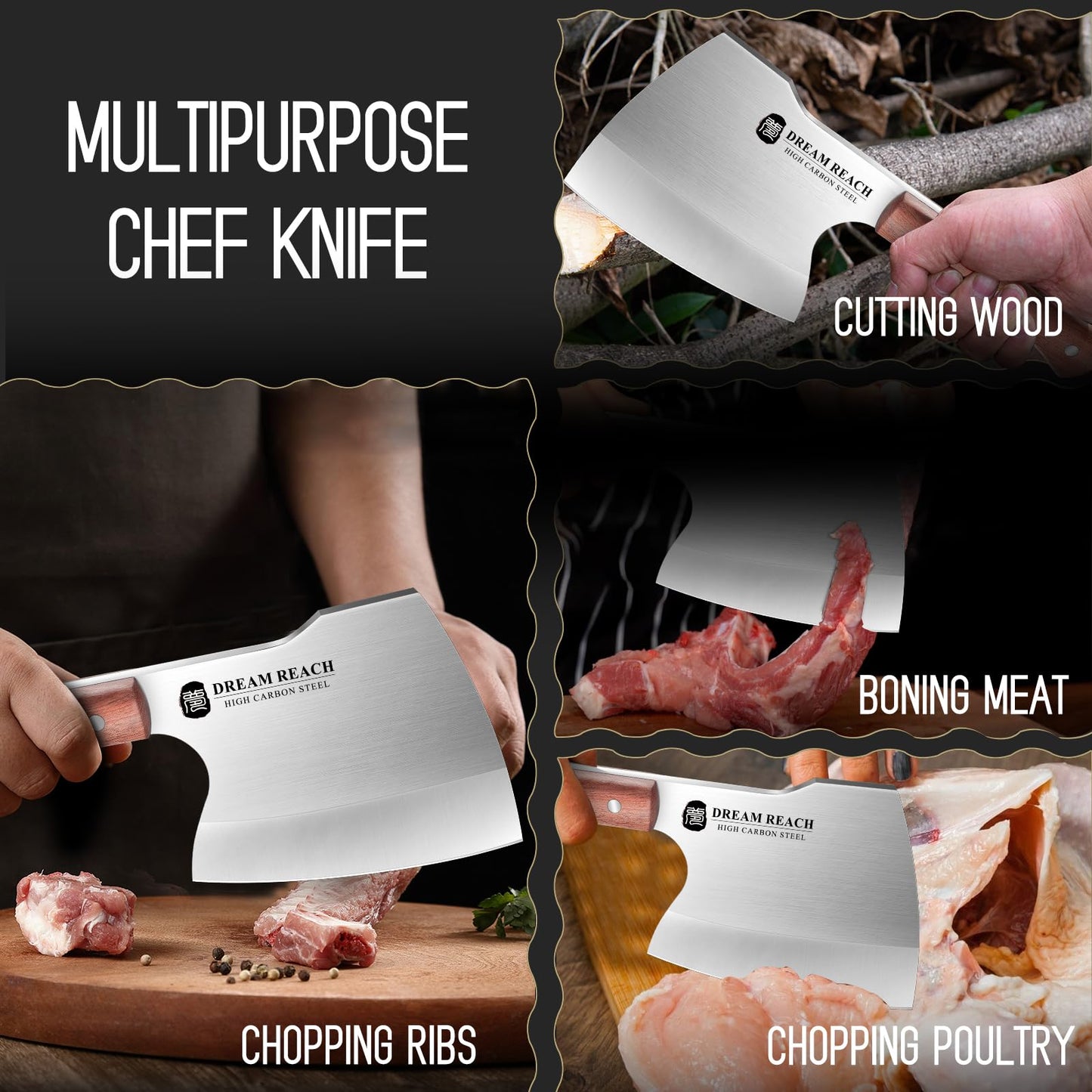 Dream Reach Heavy Duty Chef Knife Stainless Steel Kitchen Knife Full Tang Hand Forged Cooking Knife