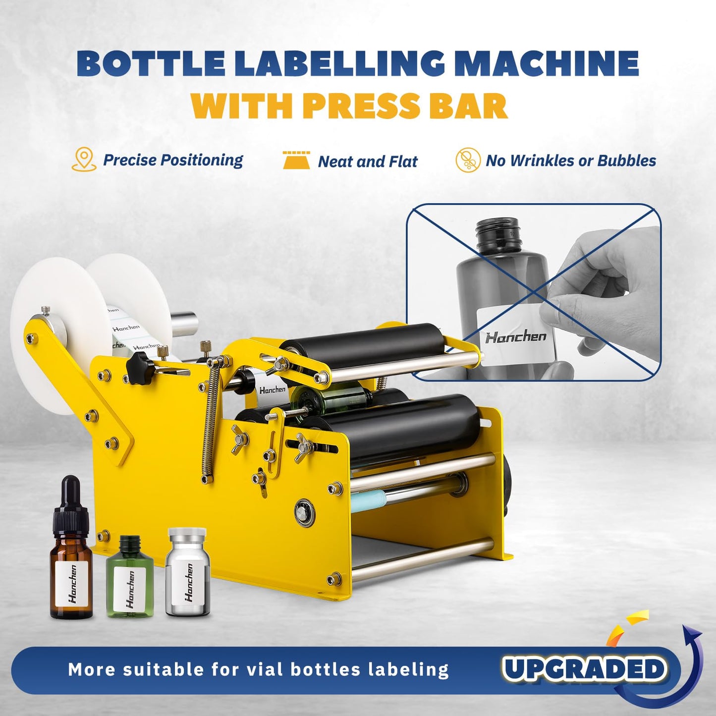 Hanchen Manual Round Bottle Labeling Machine Labeler Label Applicator Machine MT-30 for Width 10-110mm Length 10-300mm Label(With Handle)