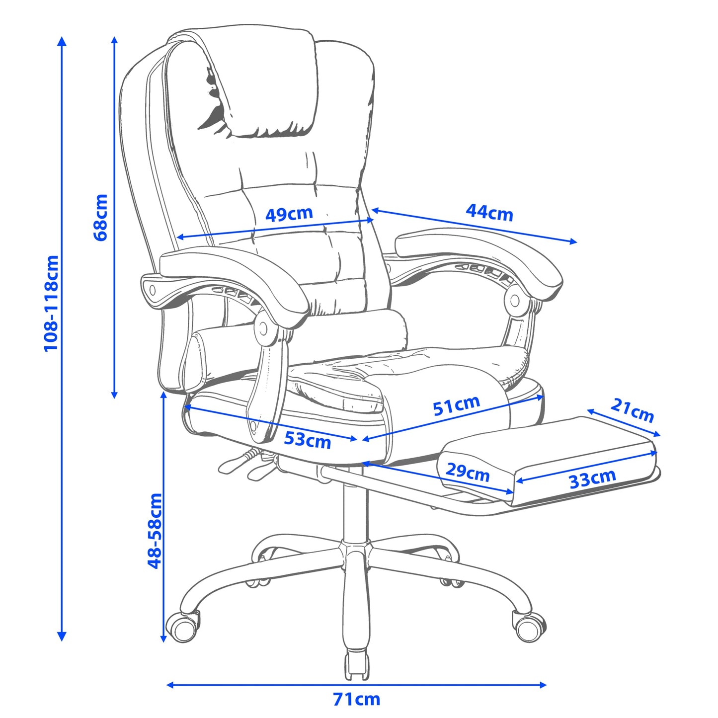 Blisswood Office Chair, Computer Desk Chairs with Lumbar Support, Ergonomic Office Chair with Footrest, Adjustable Height, 135° Recline Tilt Function 360° Swivel for Home Office Working (Grey)