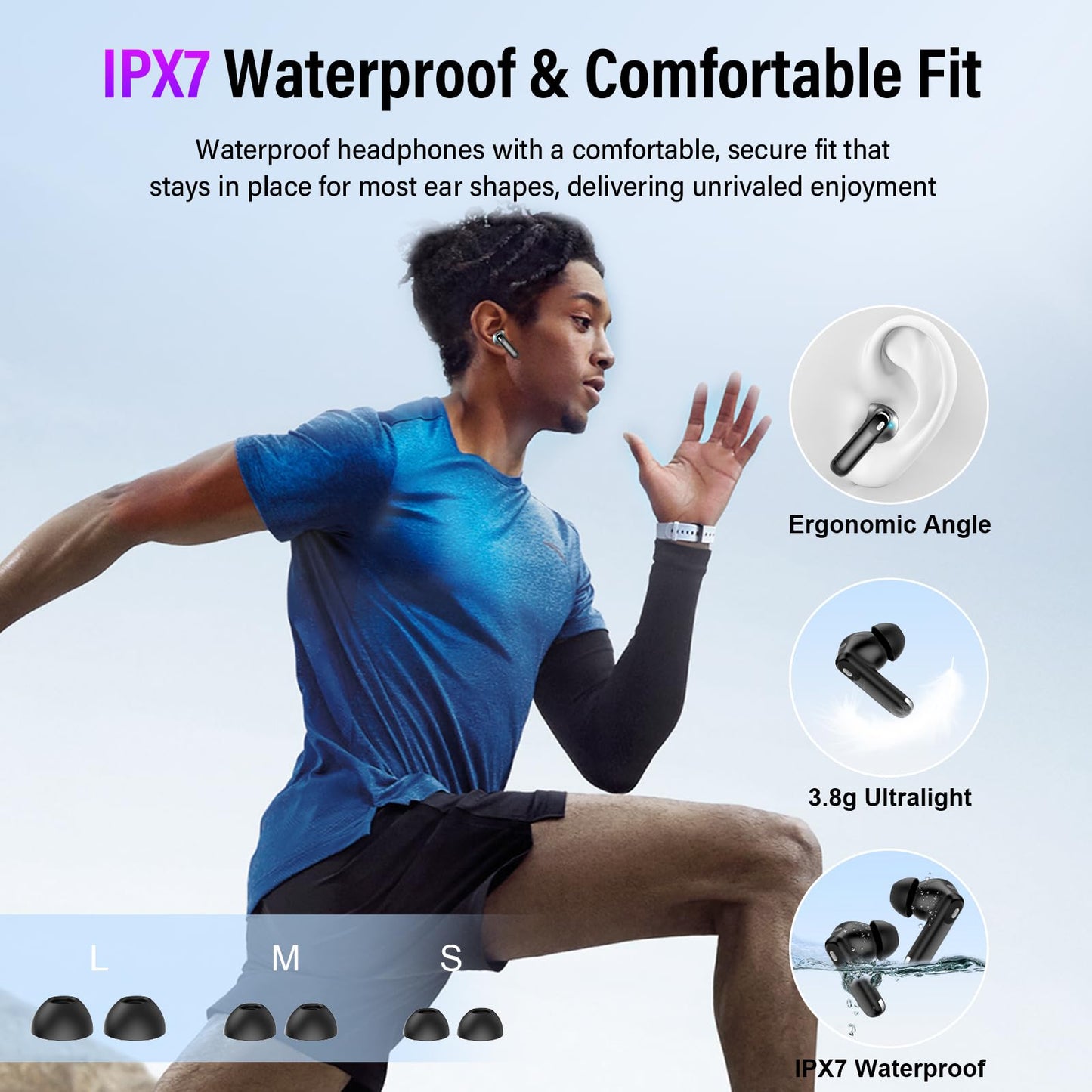 Thunelec Wireless Earbuds, 48H Smart Touch Screen Ear Buds Bluetooth 5.4 Headphones, ANC/ENC Noise Cancelling Mic Bluetooth Earbuds, 5 EQ Modes, HiFi Stereo, IPX7 Waterproof Wireless Earphones Black