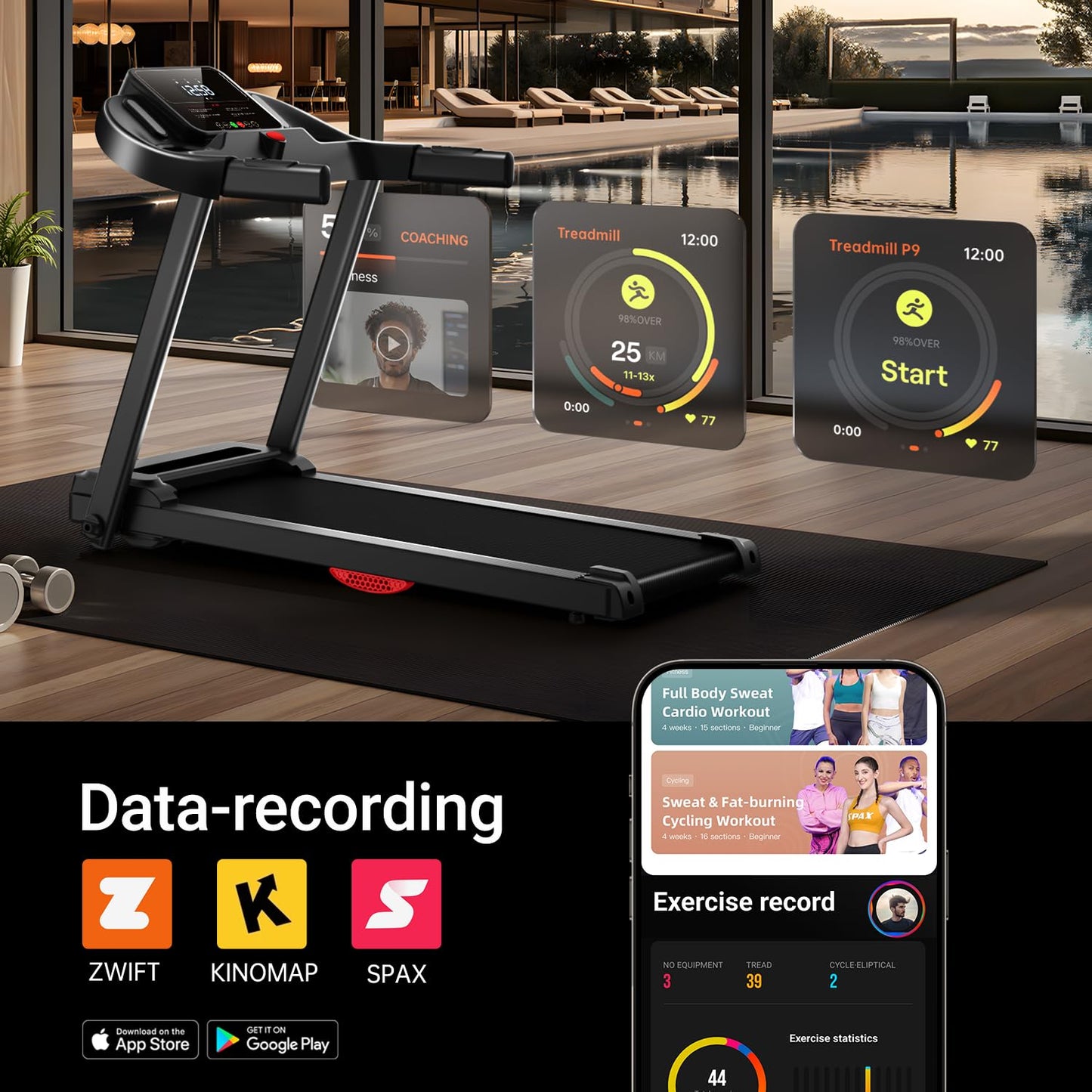 UMAY Treadmills for Home, 3.0HP Quiet Brushless Folding Treadmill with Heart Rate Sensor, Dual Cushion System, 14KM/H, Holder for Cup & Phone