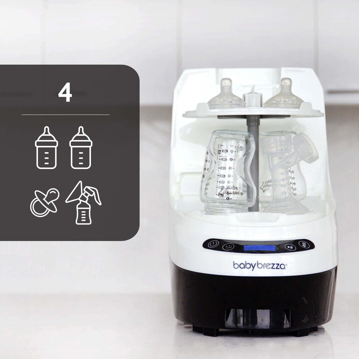 Baby Brezza Bottle Washer Pro ā 3-in-1 Baby Bottle Cleaner; Wash, Sterilise, Dry ā Universal Cleaning for All Bottles: Plastic + Glass + Newborn Dummy + Breast Pump Parts - HEPA Filtration (White)