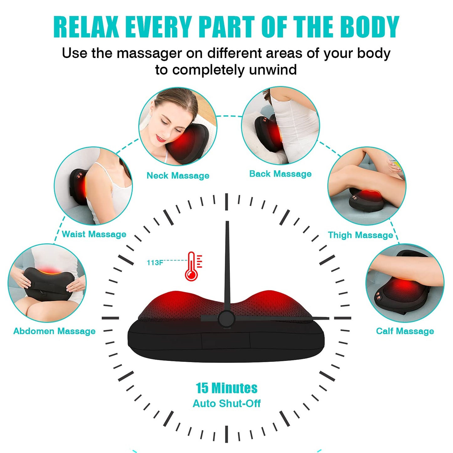 iKristin Back Neck Massager,Shiatsu Massage Pillow with Heat, Deep Tissue Kneading Massagers for Shoulder, Legs, Electric Back Massager for Home & Car
