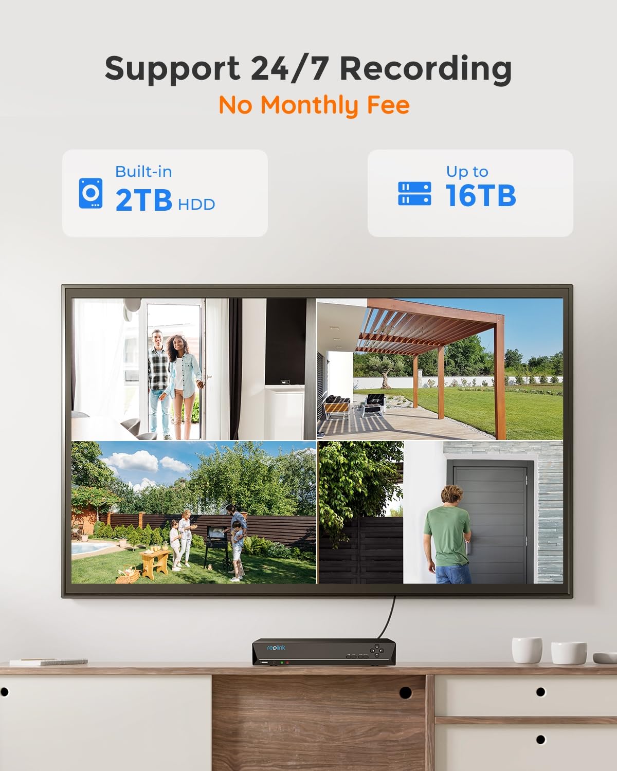 Reolink 4K NVR 8CH PoE CCTV Security Camera System, with 2TB HDD and 4X 5MP Motion Detection Outdoor PoE IP Cameras, 100ft Night Vision Remote Access, RLK8-520D4-5MP