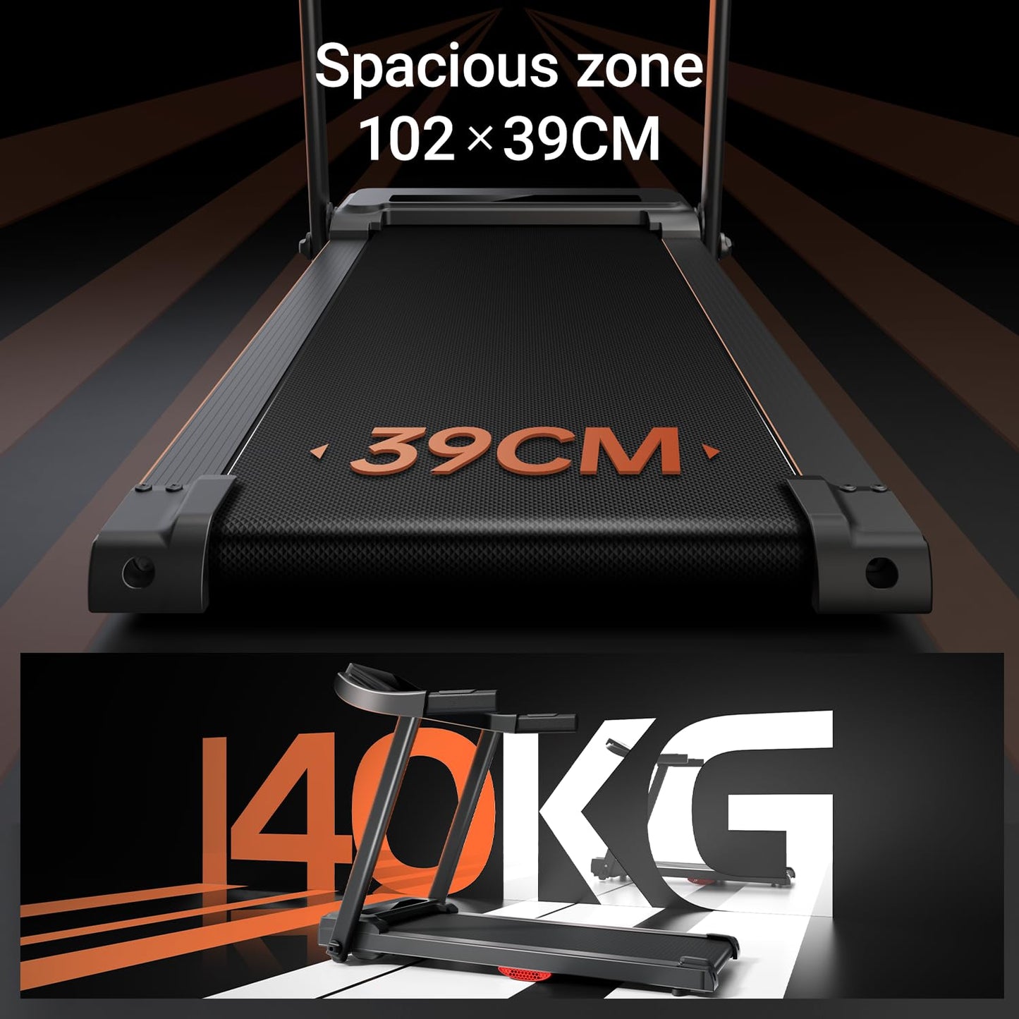 UMAY Treadmills for Home, 3.0HP Quiet Brushless Folding Treadmill with Heart Rate Sensor, Dual Cushion System, 14KM/H, Holder for Cup & Phone