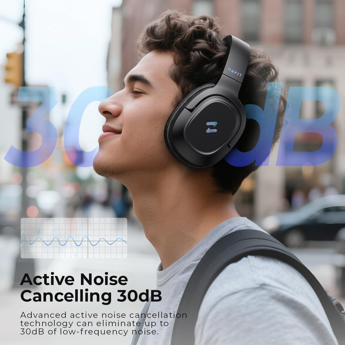 havit Active Noise Cancelling Headphones, Wireless Over Ear Bluetooth Headphones with 60ms Low Latency Game Mode, 50H Playtime, Foldable Overhead Headphones with Deep Bass, Bluetooth 5.4, App Control