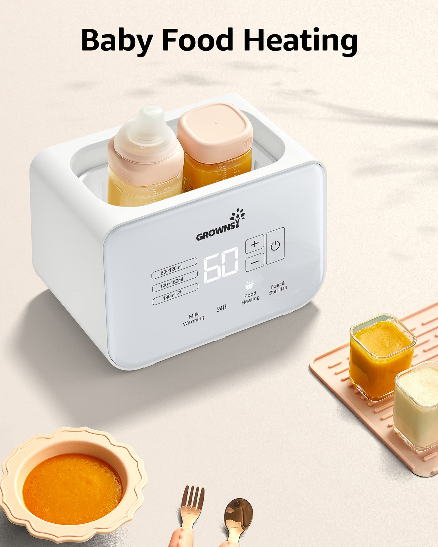 Bottle Warmer 8-in-1 Fast Baby Milk Warmer and Steriliser with LCD/Timer, Warms Evenly, Food Warmer&Defrost BPA-Free Warmer Display Accurate Temperature Control for Breastmilk (Cream-White)