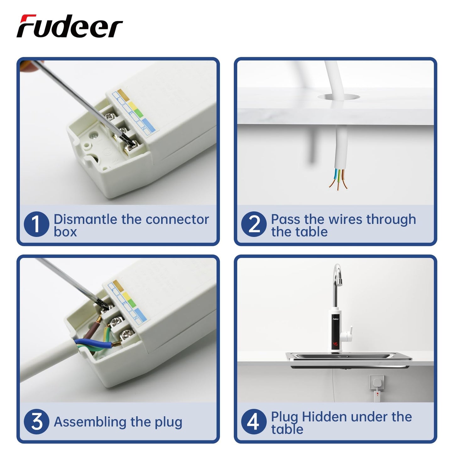 Fudeer 3.3Kw Instant Hot Water Tap,220V ABS Electric Hot Water Faucet for Kitchen, 360 Degree Rotate Warm Water Tap with Digital Display 30-45℃(White)