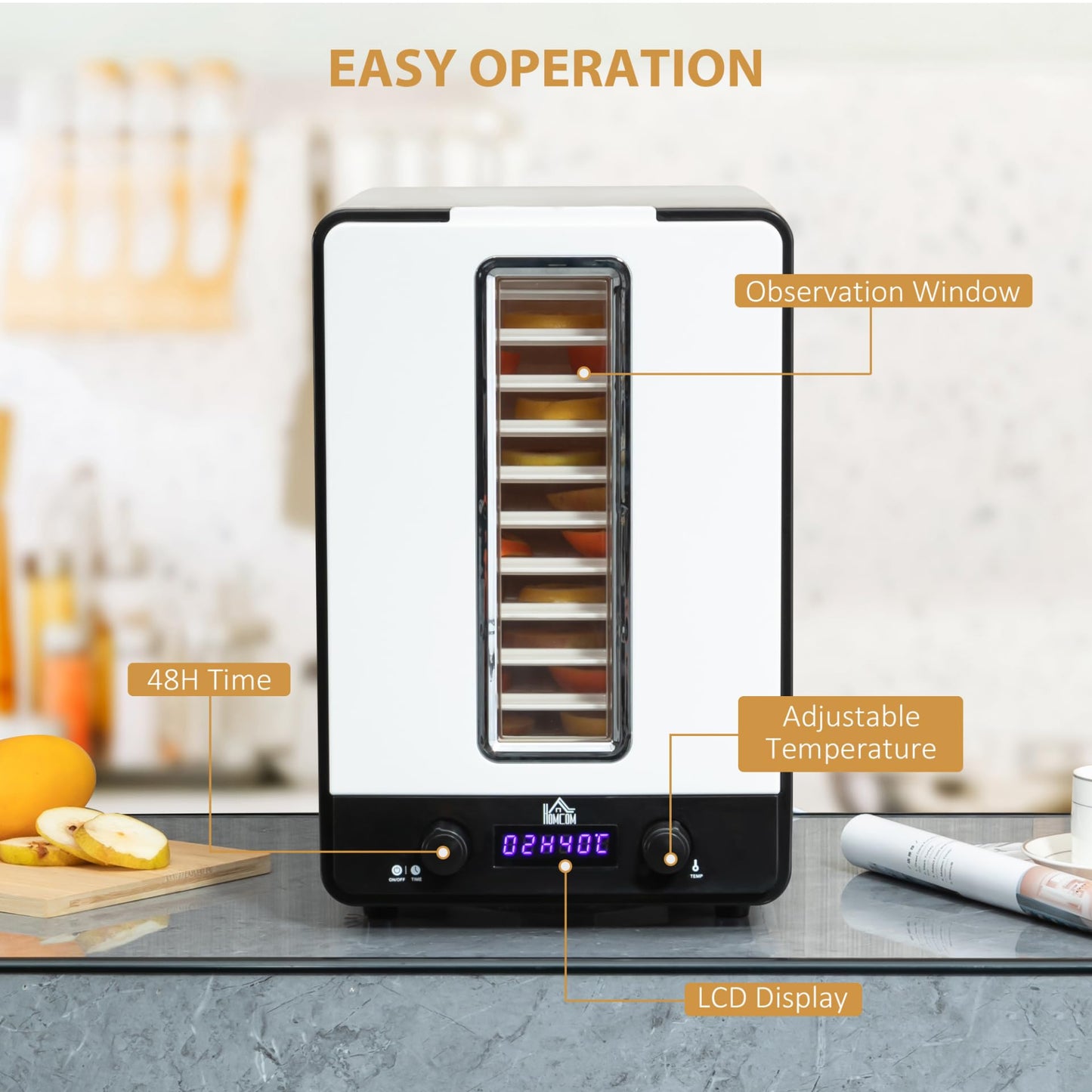HOMCOM 11 Tier Food Dehydrator, 550W Food Dryer Machine with 40-70℃ Adjustable Temperature, 1-48h Timer and LCD Display for Drying Fruit, Meat, Vegetable, Jerky and Pet Treat, White