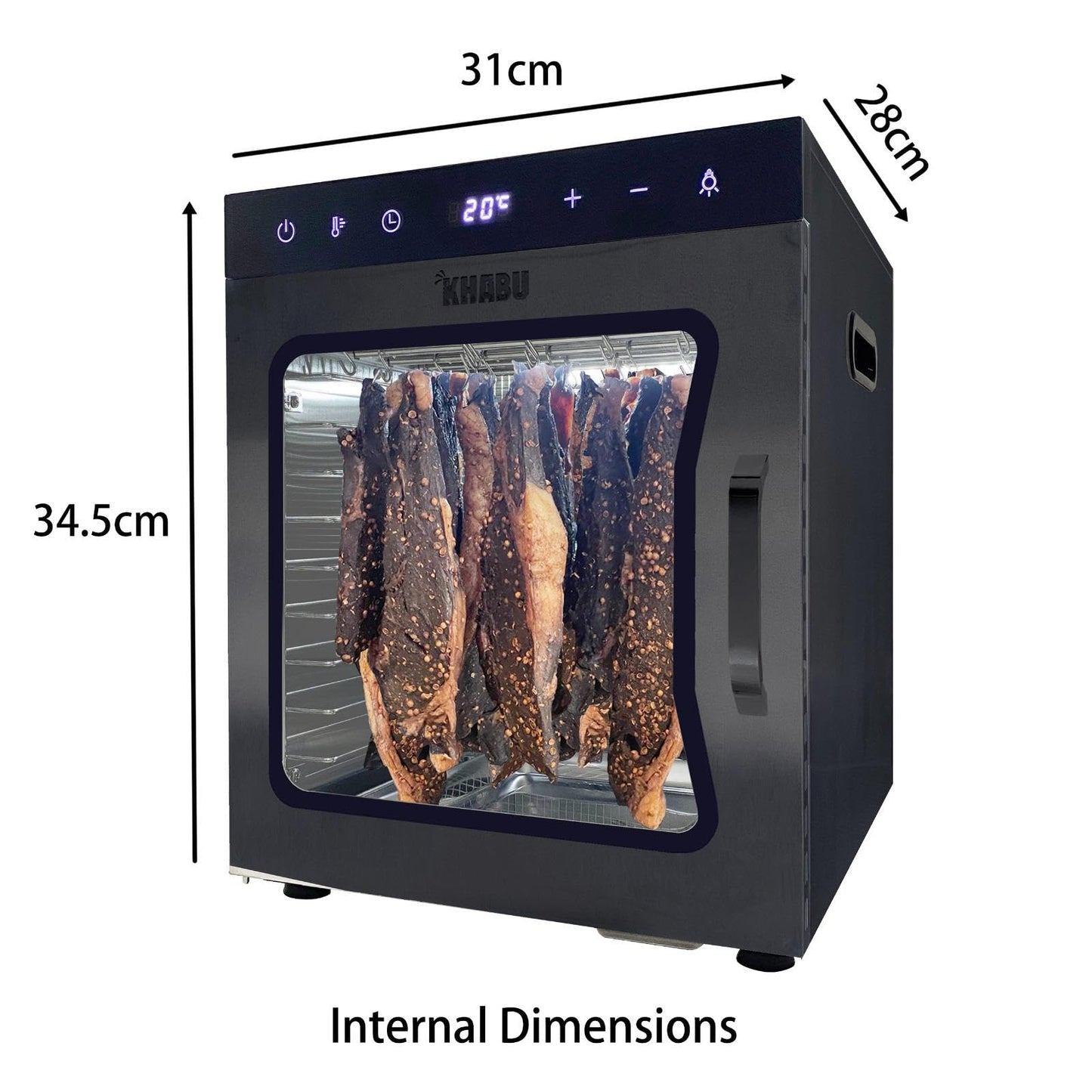 Stainless Steel Biltong Box Food Dehydrator and Drying Cabinet – Large 10 Trays, 5 Hanging Rods, with 20-90°C Temperature Control – Perfect for Drying Biltong, Meat, Vegetable & Fruit