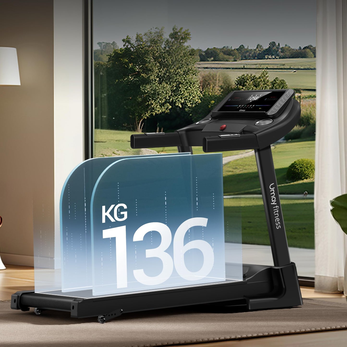 UMAY Folding Treadmill with Incline, 3.0 HP Treadmills for Home 14 km/h Incline Treadmill Running Machine with LED Display, Remote Control