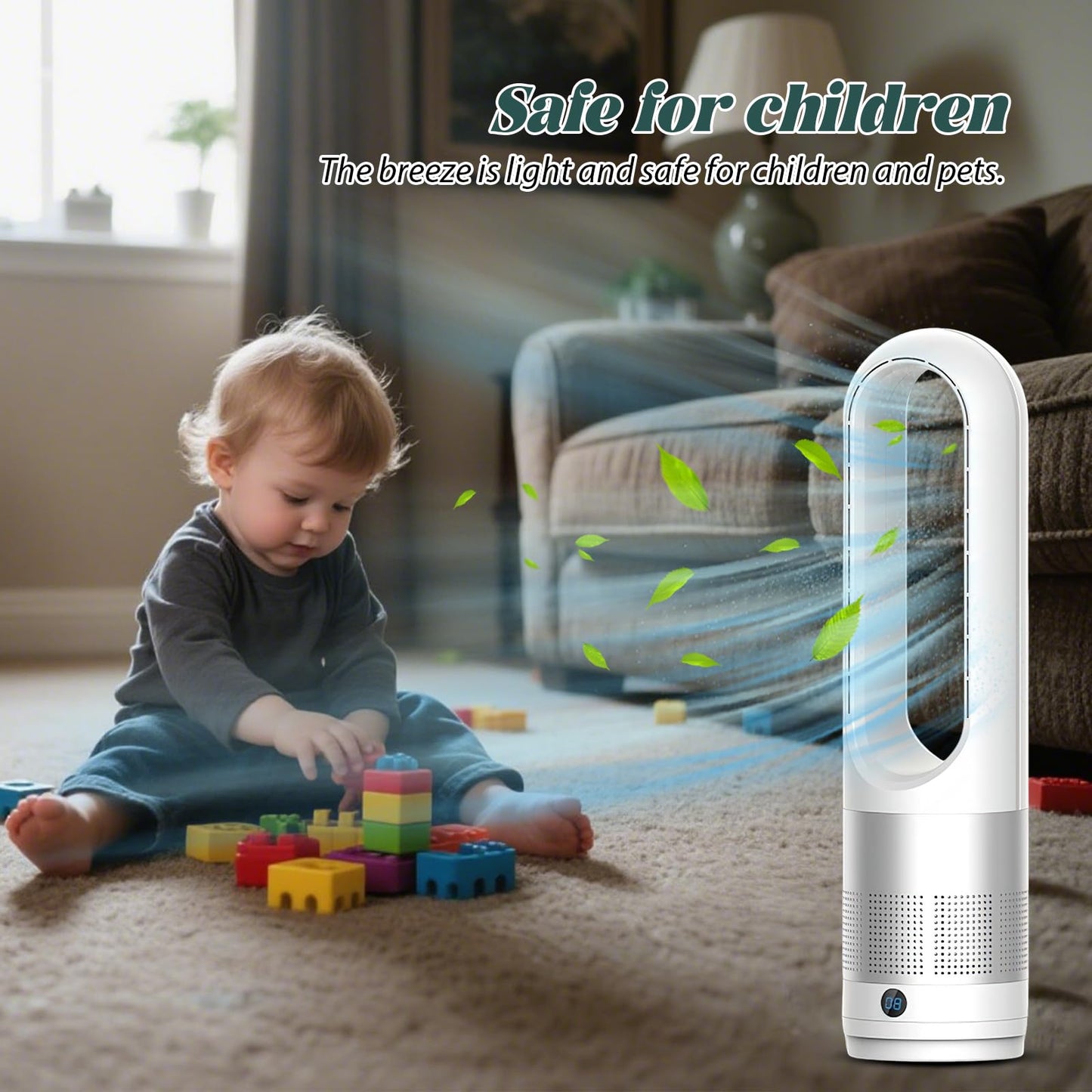 56cm Tower Fan with Air Purifier, 4000-5600rpm Bladeless Fan, Fans & Cooling, Cooler Fans, Standing Fanss, Tower Fansss Cooling Quiet Bedroom, with Remote Control, 8h Timer, 80° Oscillation (silver)