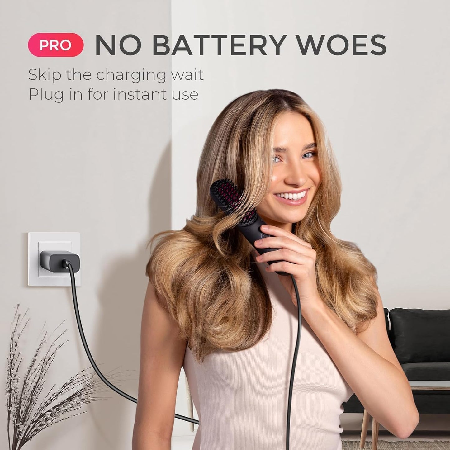 TYMO Porta Pro Cordless Hair Straightener Brush - Portable Straightening Brush for Travel, Mini Ionic Hot Comb Straightener for Women, Lightweight on-The-go, Cordless & Fast Charger Dual Power, Black