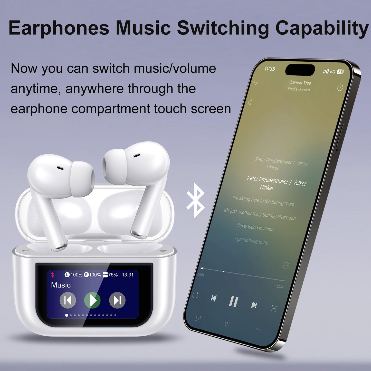2025 Wireless Earbuds with Touch Screen, IPX7 Waterproof Wireless Earphones, ANC+ENC Noise Cancelling Earbuds, In Ear Buds with Touchsceen, HIFI Stereo, Gym Sleep Sport Bud, Gifts, White