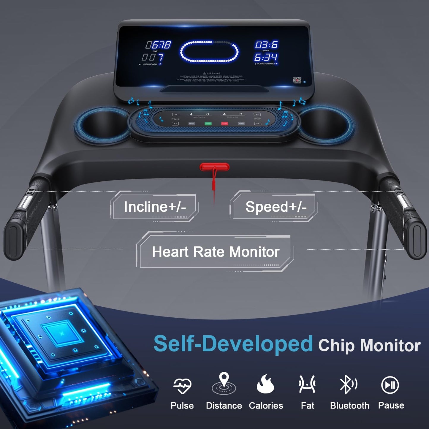 Kitopa 2025 Treadmills for Home, Sporty Digital Screen with 7HP, 12 MP/H, 18% Auto Incline, Heart Rate & APP & Bluetooth Speakers, Running Machine 160KG Capacity with Wide Belt for Home Office Gym