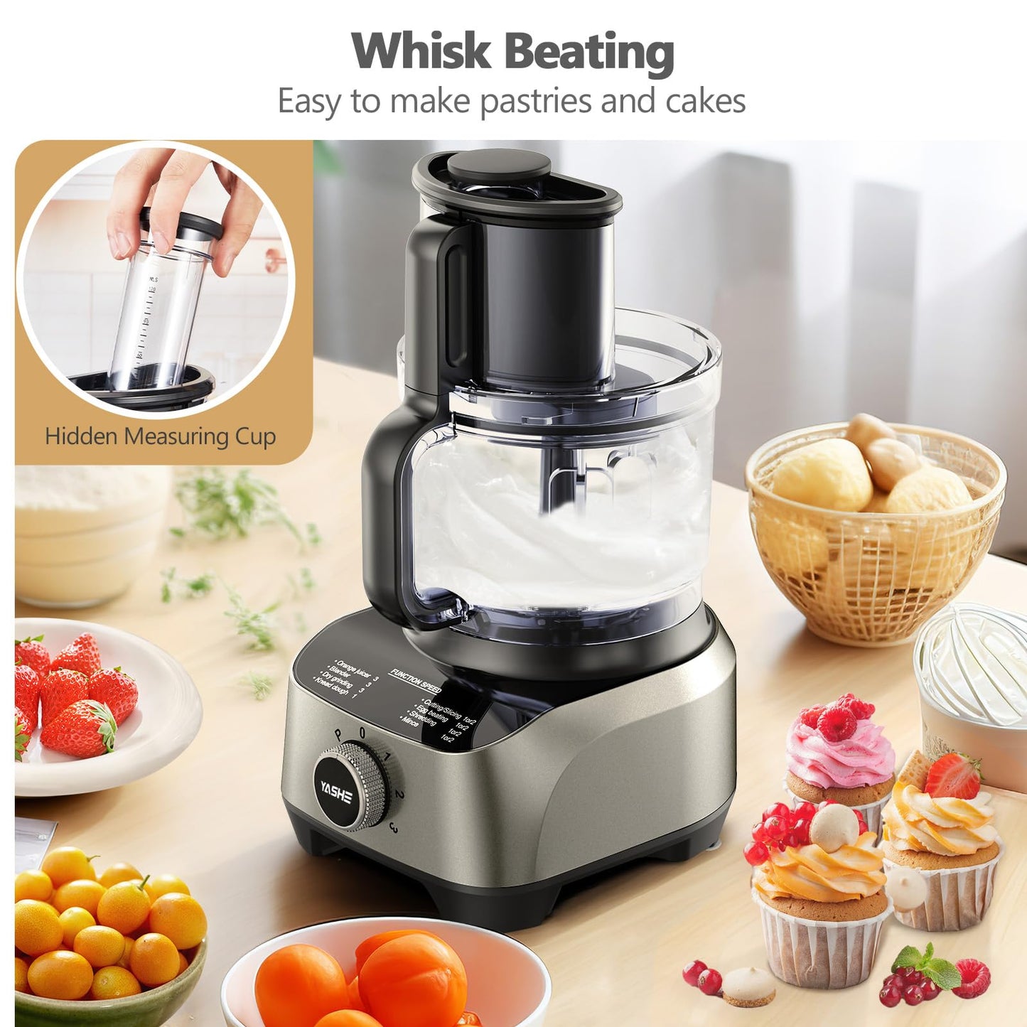 YASHE 1300W Food Processor, 11-in-1 Multifunctional Kitchen Machine with 2.5L Bowl & 1.5L Blender, Mixer, Grinder, Juicer, Dough Kneader, Chopper, Slicer & Shredder for Family Use
