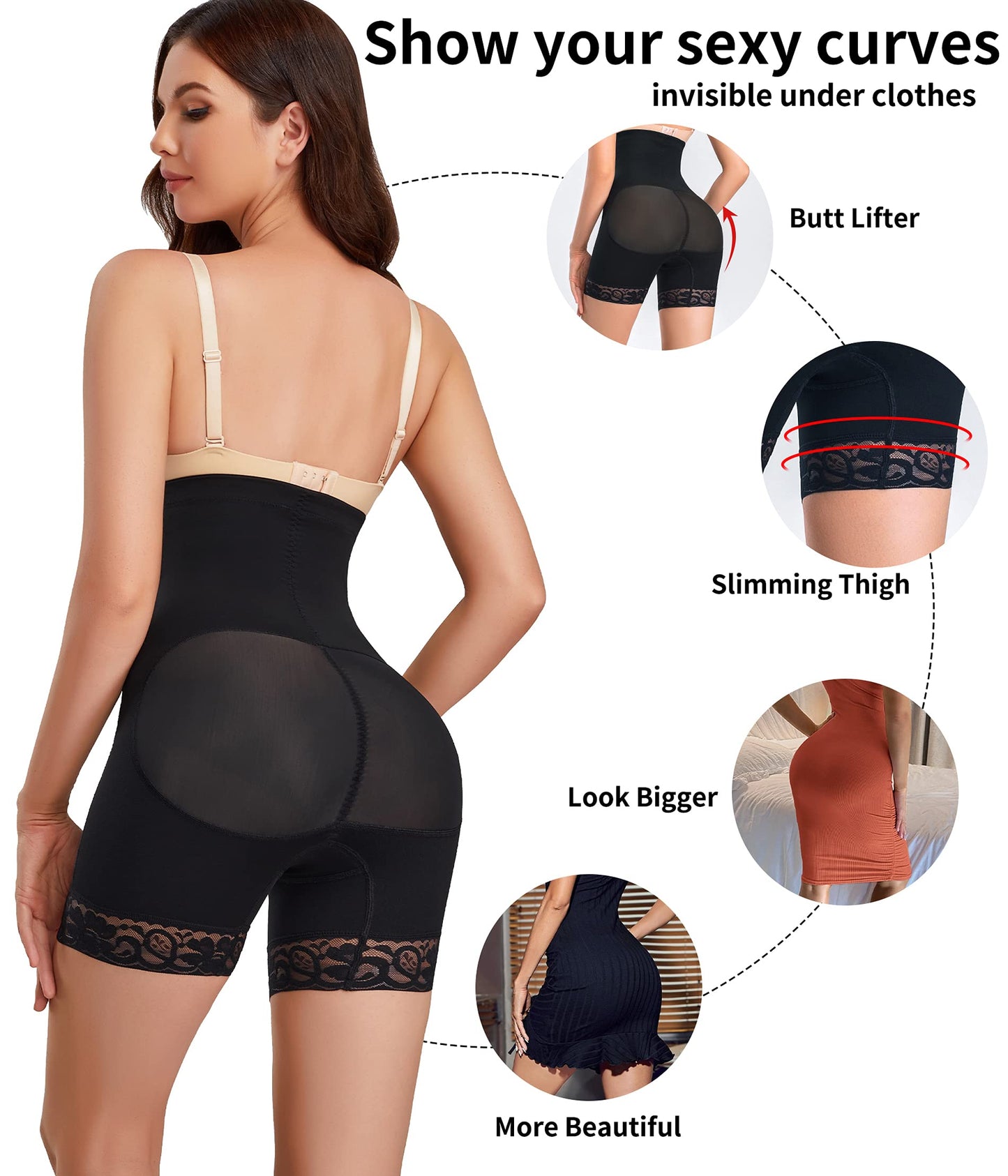 Gotoly Women Shapewear Butt Lifter Panties High-Waisted Double Tummy Control Knickers Waist Trainer Slimming Body Shaper Thigh Slimmer Shorts Black