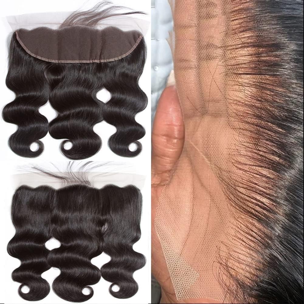 13 x 4 Lace Frontal Closure Body Wave Frontal 13 x 4 HD Transparent Lace Frontals With Bangs Baby Hair 100% Remy Human Hair 150% Density Natural Color (Natural Color, 10 Inch)
