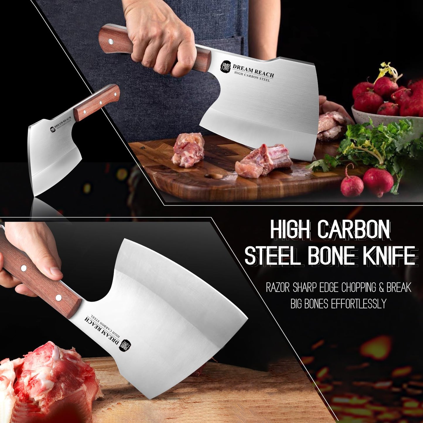 Dream Reach Heavy Duty Chef Knife Stainless Steel Kitchen Knife Full Tang Hand Forged Cooking Knife