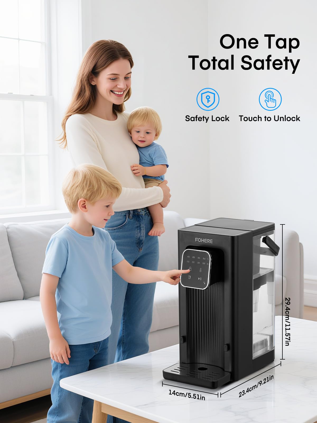 Instant Hot Water Dispenser, 4 Temp Settings (45°C-100°C),4 Volume Options(150ml-500ml), Digital Touch Screen One Cup Kettl, 2.5L Removable Tank, Safety Lock, for Hot Drinks and Tea