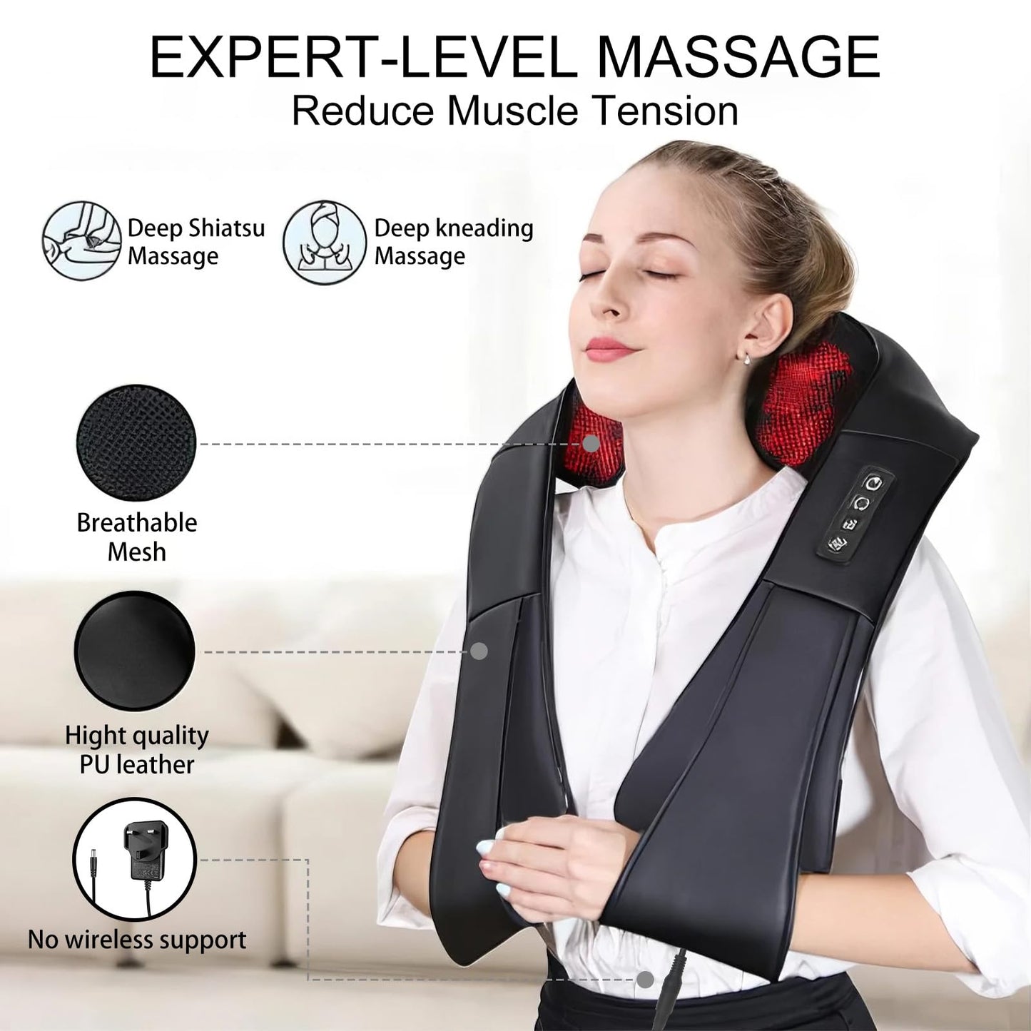 Neck Massager, Deep Tissue 3D Kneading, by iKristin, Portable, with Heat, Shiatsu Massager for Neck, Back, Shoulder, Foot and Leg, at Home and Car, Suitable for Women and Men (Black)