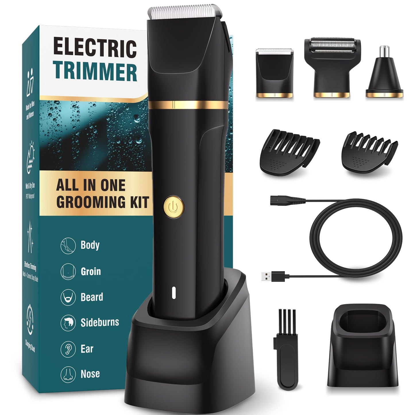 Manscape Body Trimmer Men 3 in 1, Pubic & Ball Trimmer Man IPX7 Waterproof, Rechargeable Body Shavers for Men with 2 Combs, Painless Nose Hairs Trimmer for Man,Wet & Dry