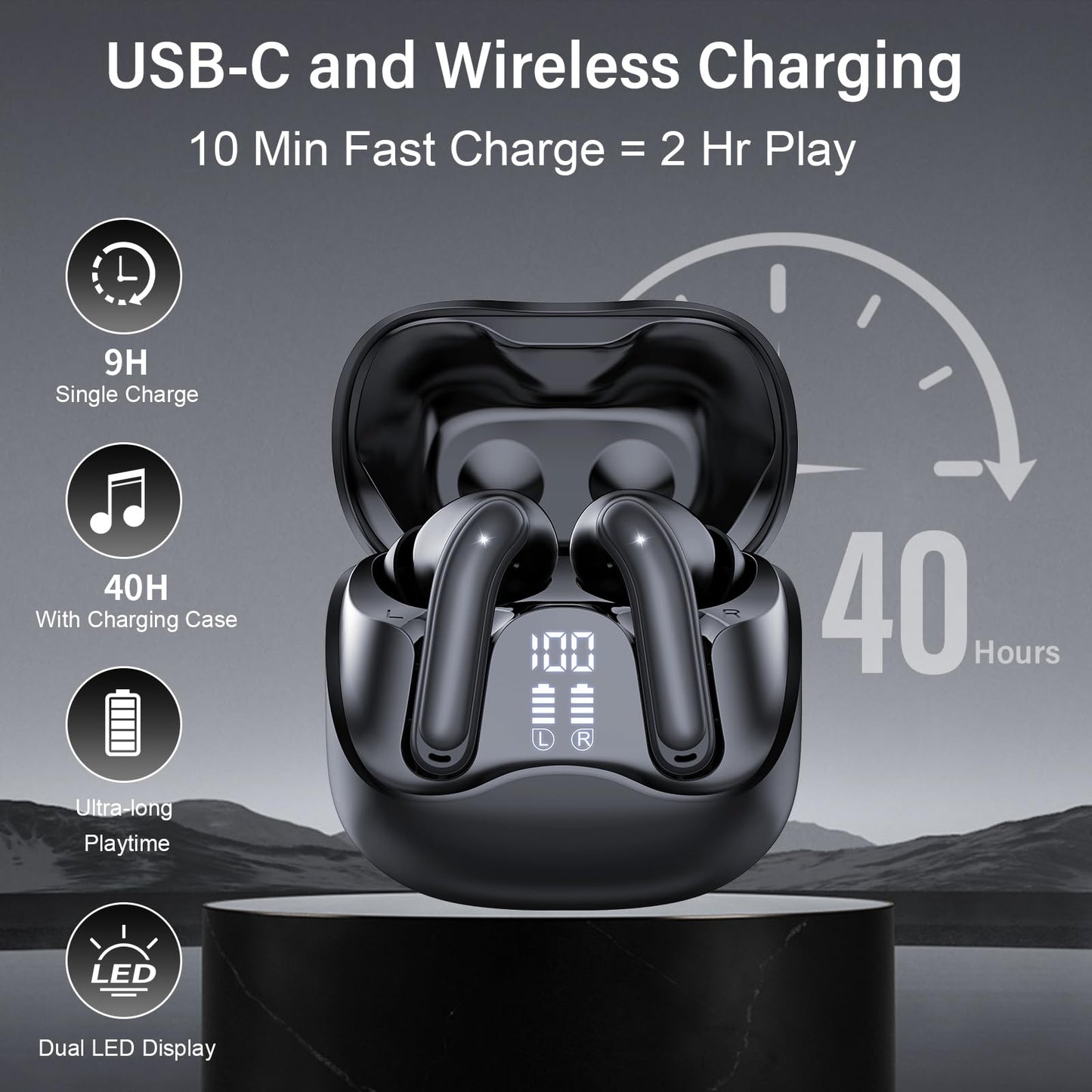 DUCOCUB Hybrid Active Noise Cancelling Wireless Earbuds, V5.4 Bluetooth Headphones with app, Hi-Res Sound Deep Bass in Ear Earphones, 6 Mic for Clear Call, 49H Playtime, IP57, Wireless Charging