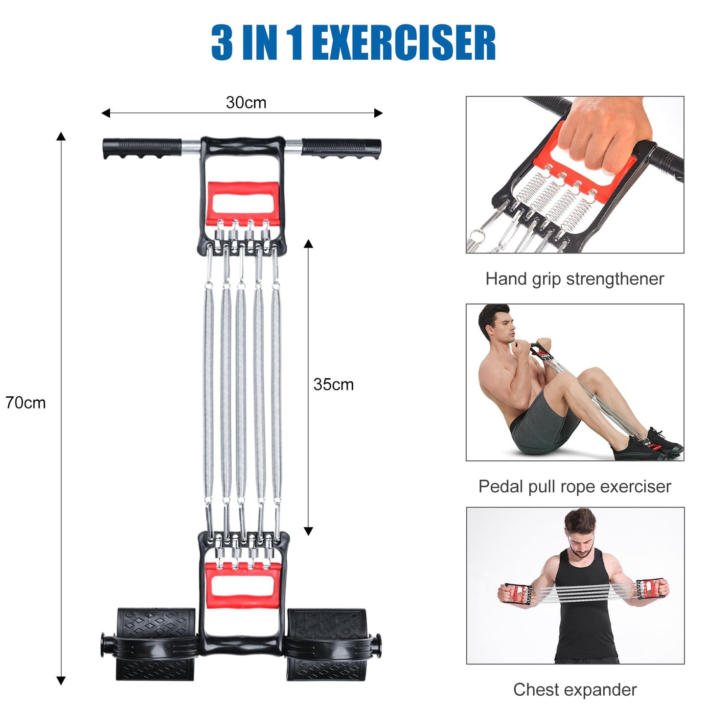 Tummy Trimmer Hand Gripper Chest Expander COVVY 3 in 1 Pull-up Bars Spring Exerciser Elastic Sit Up Pull Rope Home Fitness Equipment