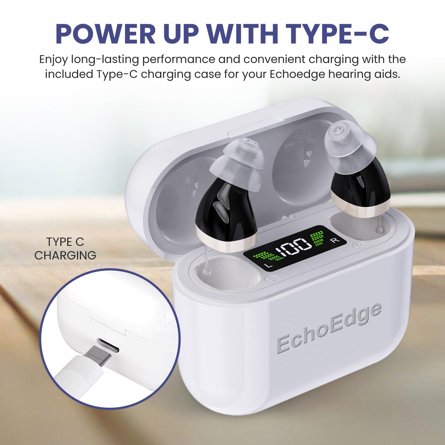 ECHOEDGE Rechargeable Hearing Amplifier - Personal Voice Amplifier with Microphone for Enhanced Sound Clarity - Invisible Design with HD Power Display, Noise Reduction & 30hr Battery Life