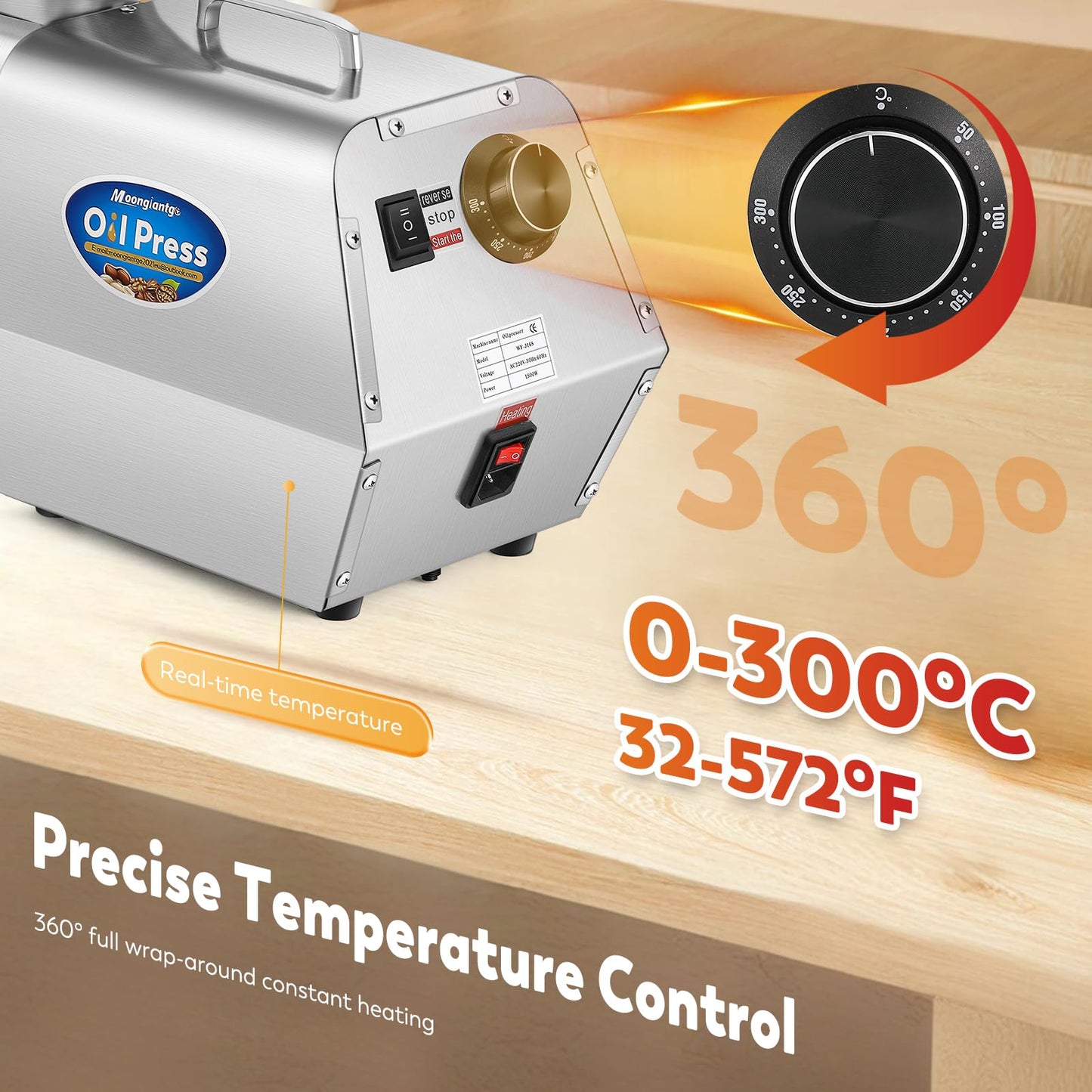 Moongiantgo 1800w Intelligent Oil Press Machine, Cold/Hot Stainless Steel Organic Oil Expeller with Smart Temperature Control, Extended Rod, Low Noise for Peanut, Walnut, Sesame(No Olive), 13-19lbs/H