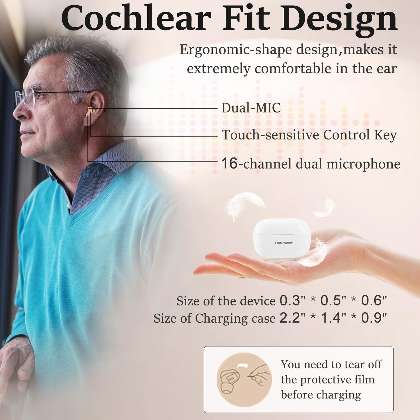 Hearing Amplifier for Seniors & Adults Rechargeable with Noise Cancelling,Digital Devices for Super Nature Sound,3Different Modes,Adjustable Volume in 5 Levels,Dual Microphone,No Whistling Sound