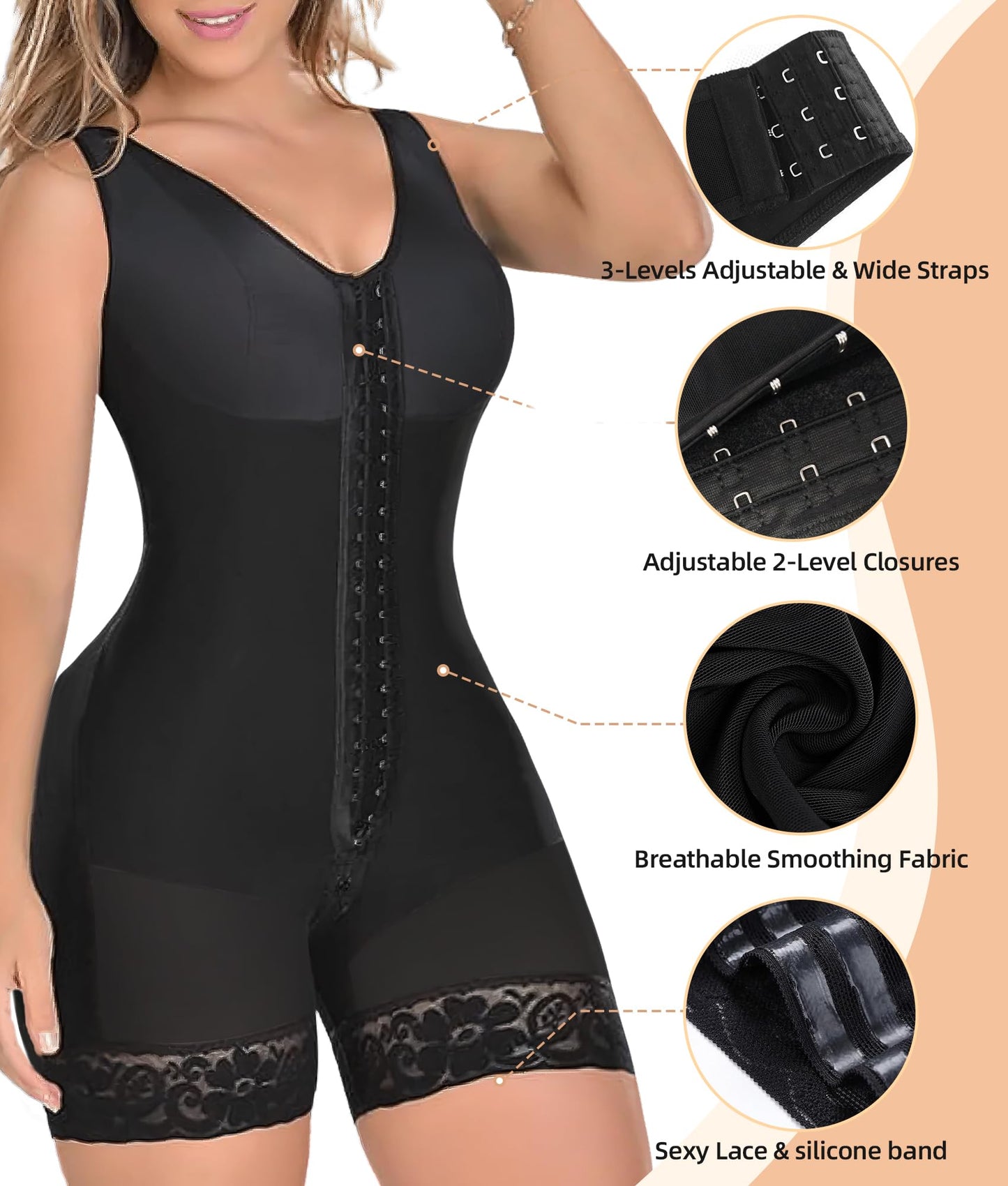 YIANNA Shapewear for Women Tummy Control Full Body Shaper Fajas Colombianas Bodysuit Butt Lifter Post Surgery Zipper Crotch Black 7275 2XL