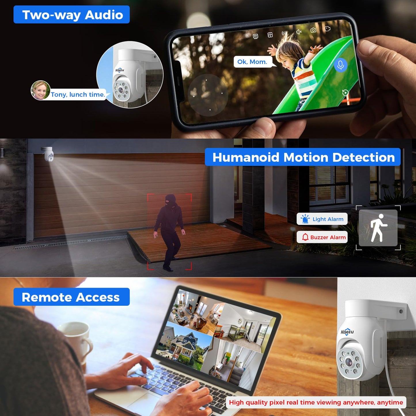 Hiseeu 【5MP+PTZ】 5MP PoE CCTV Security Camera System,10'' LCD Monitor with 8CH NVR,4X5MP PoE PTZ Camera with Color Night Vision IP66 Waterproof Remote Access Two-way Audio