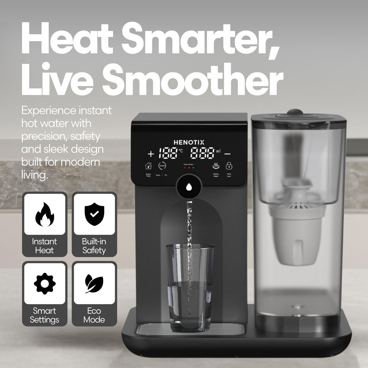 Hot Water Dispenser With Filter β Instant Hot Water, Energy Efficiency, For Home Kitchen, Detachable Jug