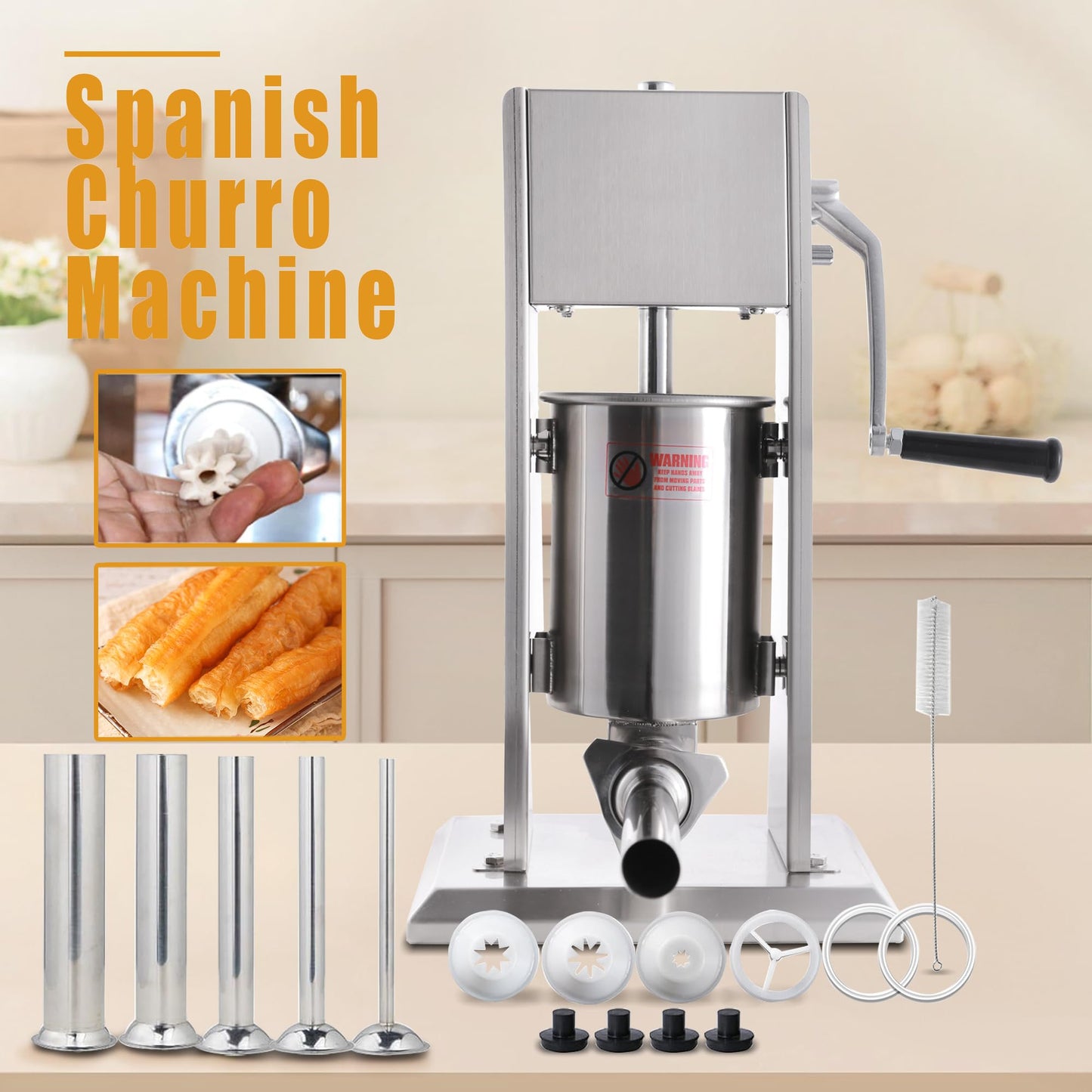 Hakka 3L/7Lb Sausage Stuffer Machine,2 Speed Stainless Steel Vertical Sausage Maker with 5 Tubes and 4 Churros,Meatball Maker for Home & Commercial Kitchens
