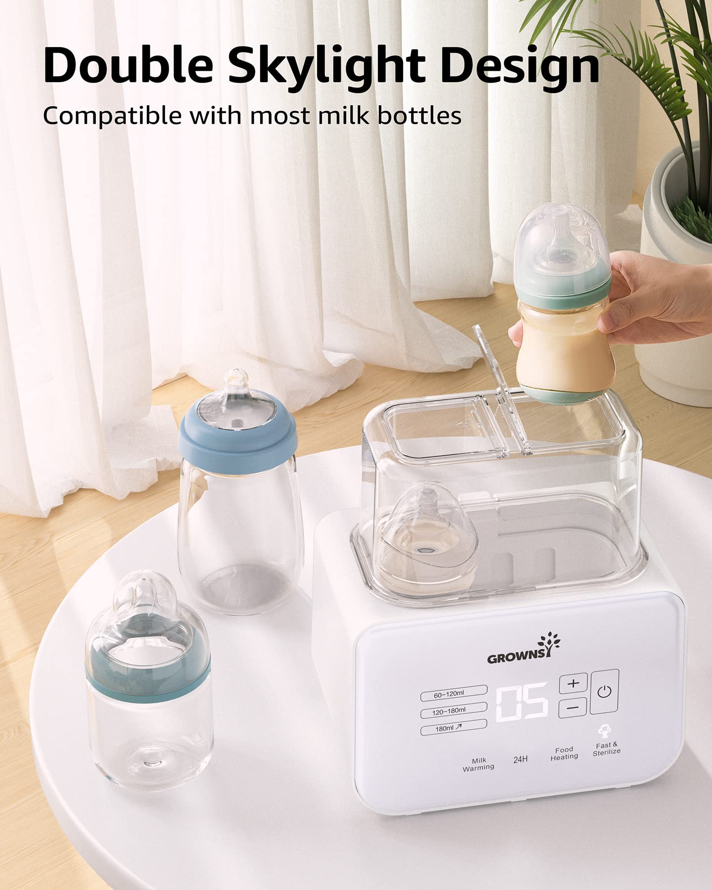 Bottle Warmer 8-in-1 Fast Baby Milk Warmer and Steriliser with LCD/Timer, Warms Evenly, Food Warmer&Defrost BPA-Free Warmer Display Accurate Temperature Control for Breastmilk (Cream-White)