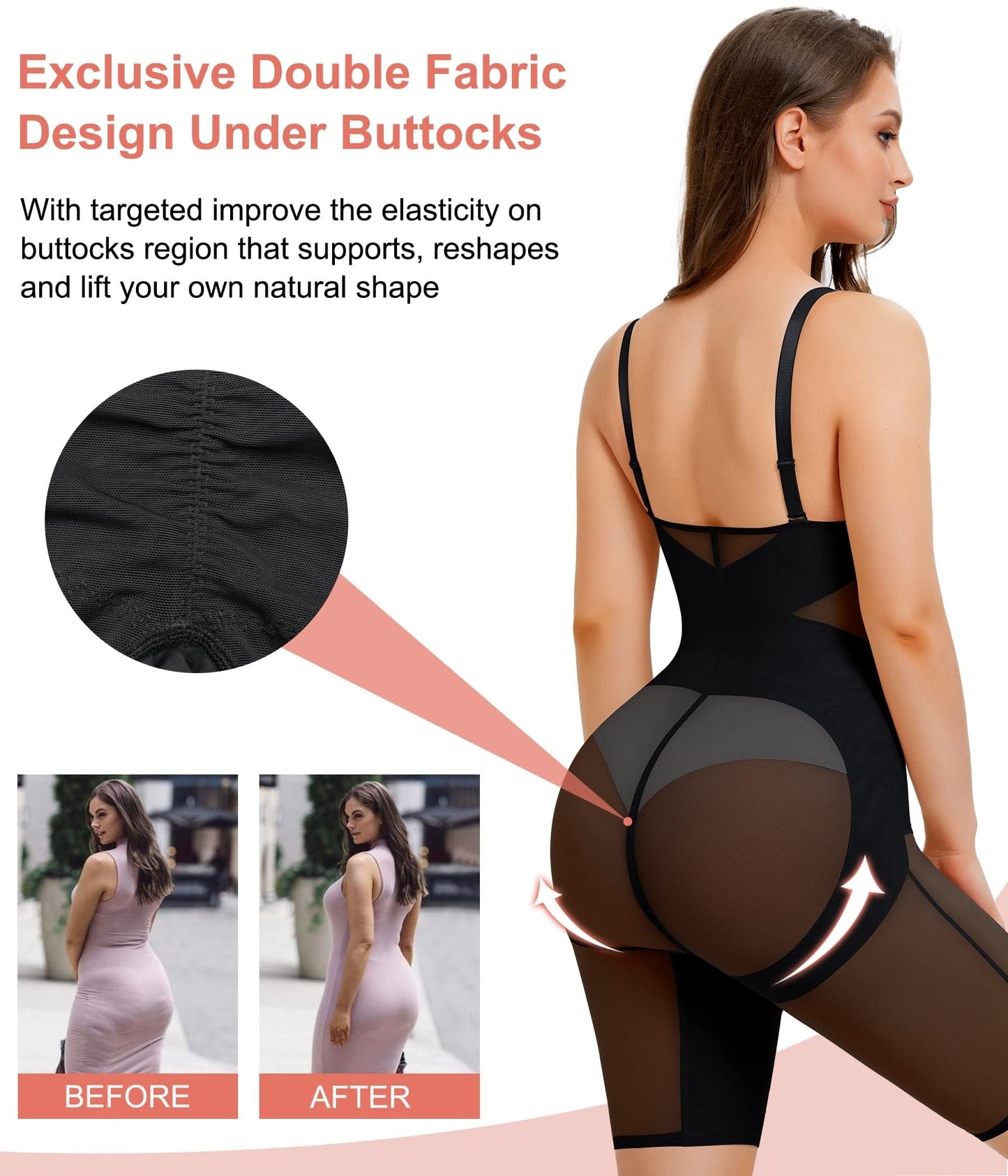 Junlan Shapewear Bodysuit for Women V Neck Butt Lifter Full Body Shaper Tummy Control Thigh Slimmer Shorts Seamless Jumpsuit One Piece (Black,XL)