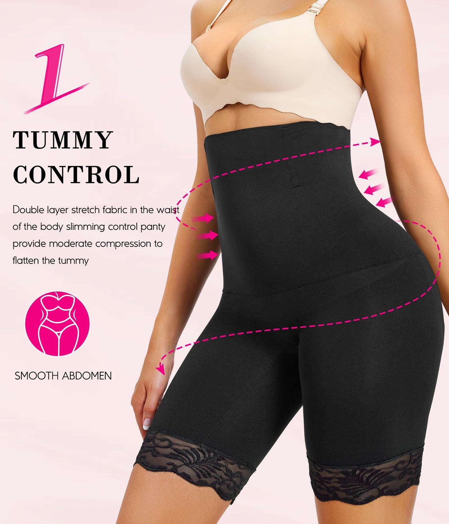 KUMAYES Shapewear for Women Tummy Control Knickers High Waisted Body Shaper Shorts Shaping Underwear Shapewear shorts (UK, Alpha, XXL, Regular, Regular, Black)