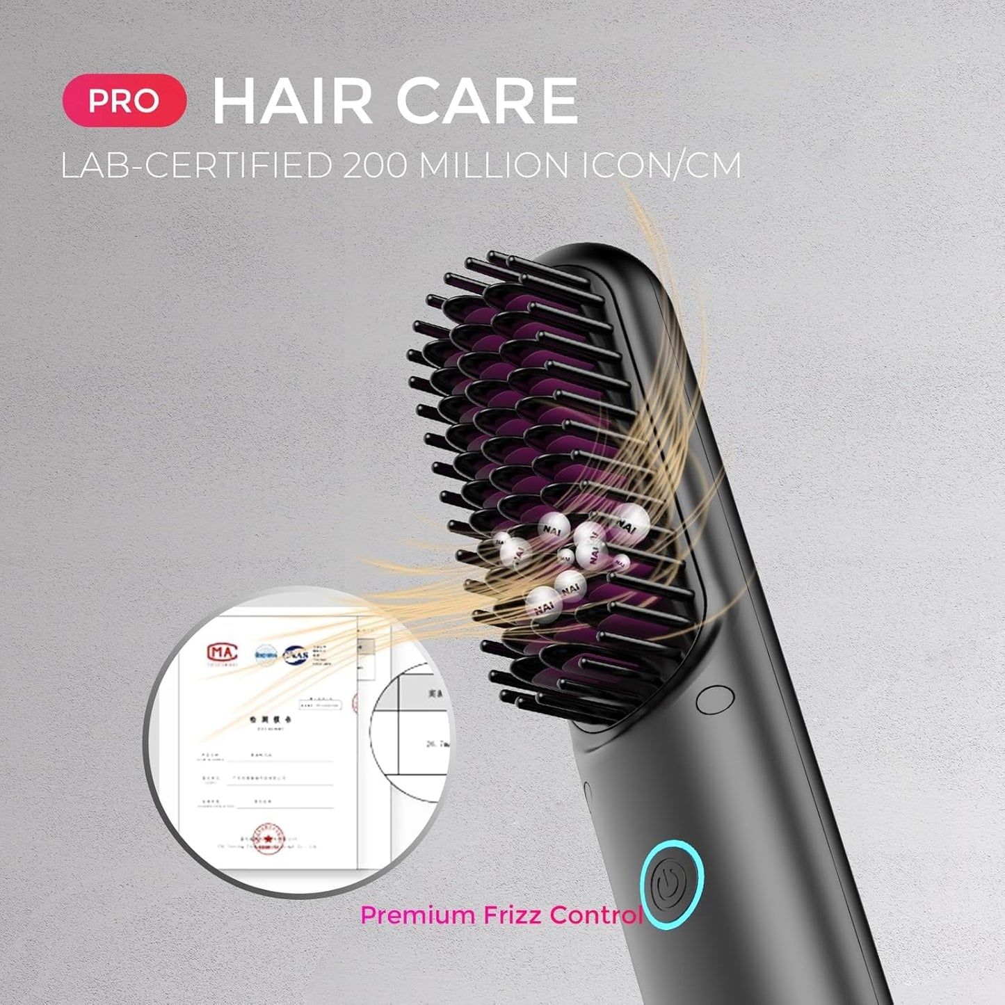 TYMO Porta Pro Cordless Hair Straightener Brush - Portable Straightening Brush for Travel, Mini Ionic Hot Comb Straightener for Women, Lightweight on-The-go, Cordless & Fast Charger Dual Power, Black
