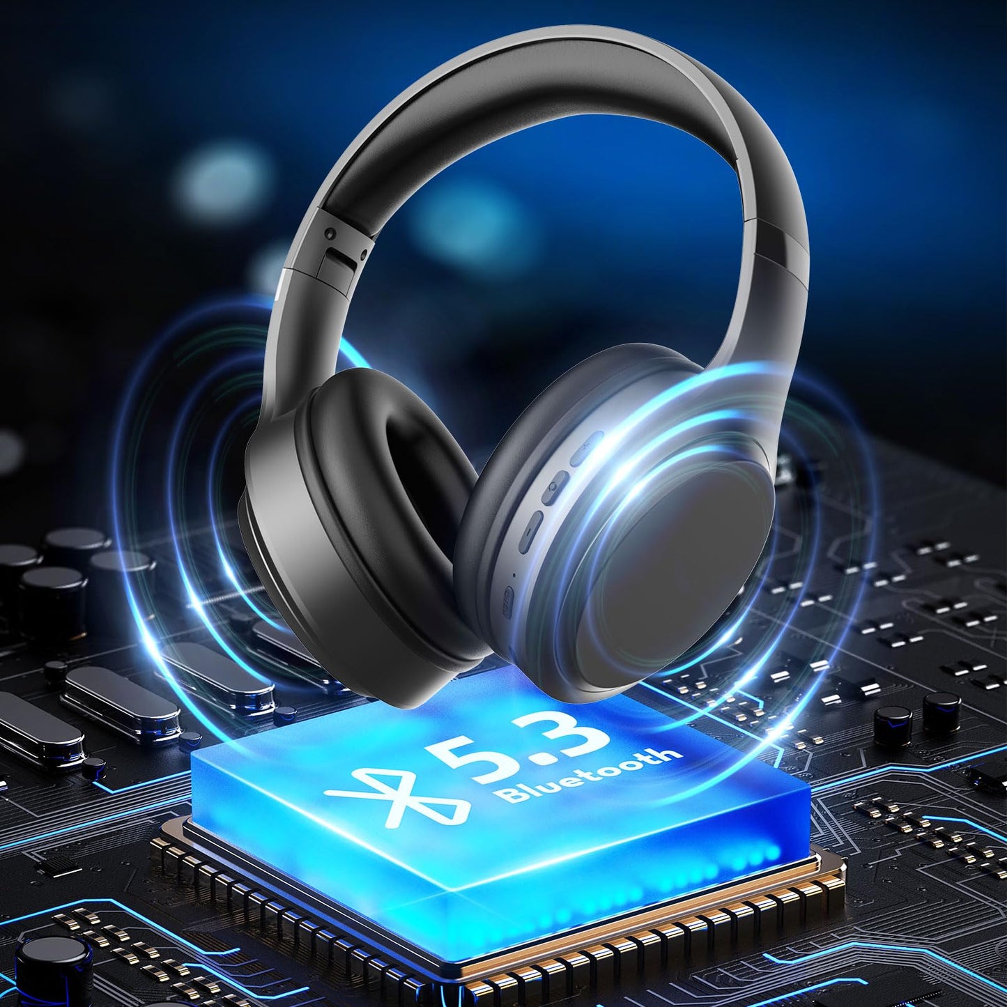 MOXYOY Bluetooth Headphones Over Ear, 82H Playtime, 3EQ Hi-Fi Sound Modes, Foldable Wireless Headphones, Lightweight Over Ear Headphones with Microphone for PC/Travel/Gaming/Office