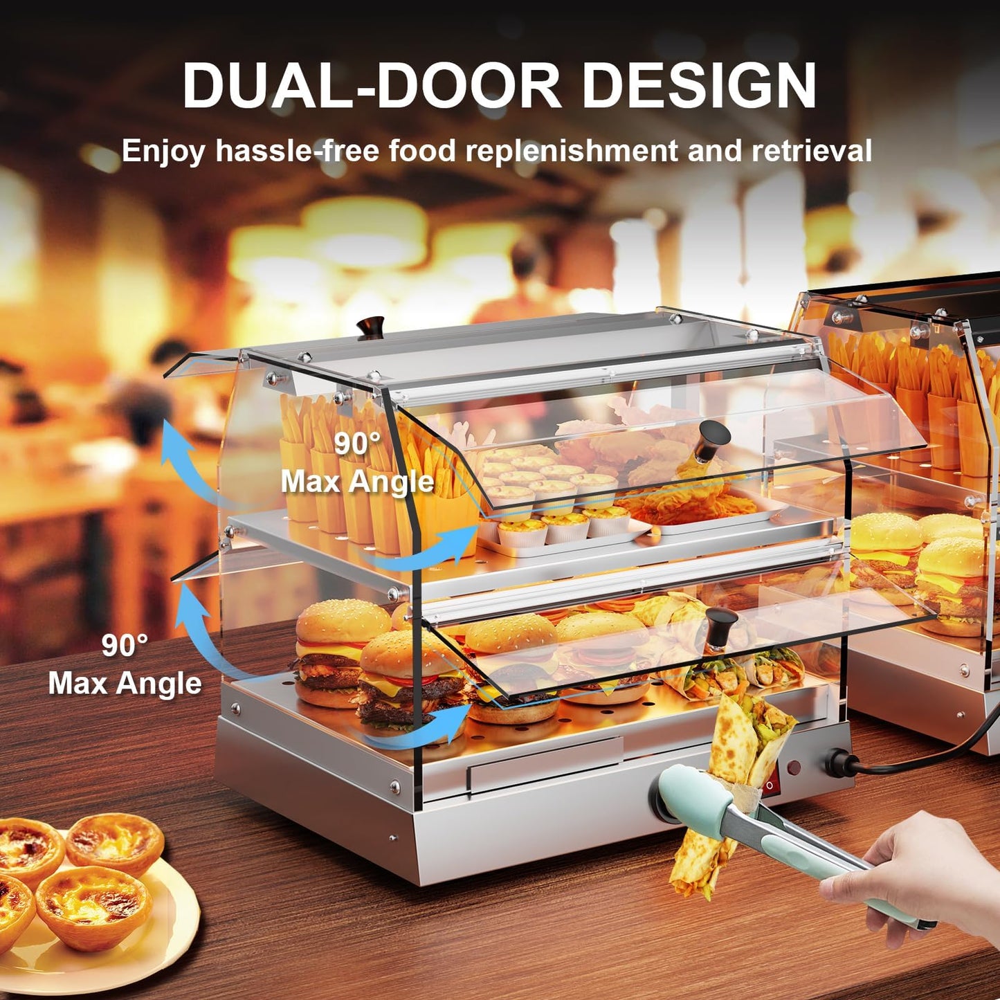 TAIMIKO Commercial Food Warmer Cabinet Warmer Display Case Stainless Steel 2 Tiers Pizza Warmer Hot Food Display Pastry Warmer Countertop Heated Warming Showcase Pastry Patty Restaurant