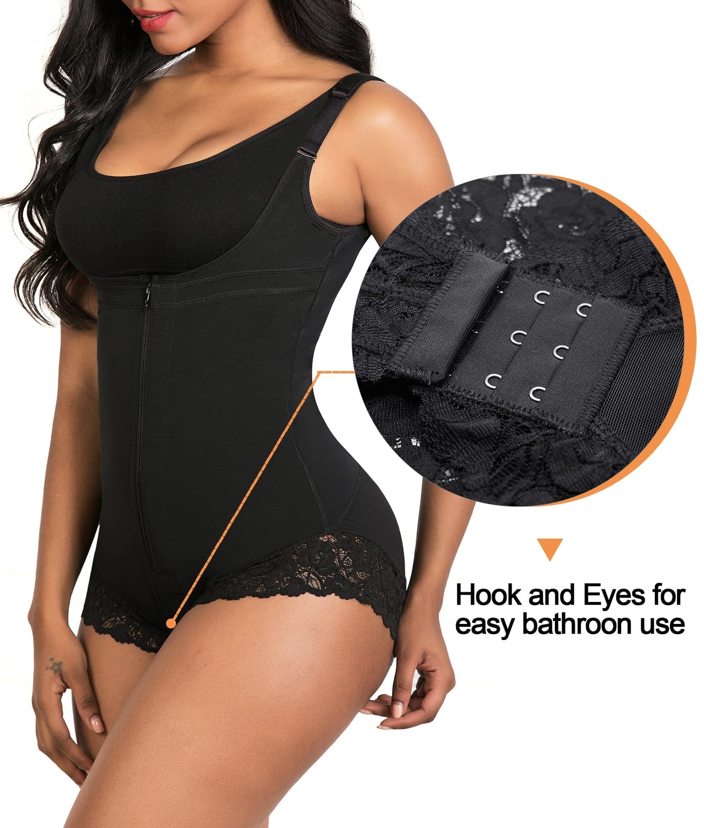 SHAPERX Women Shapewear Tummy Control Fajas Colombianas Open Bust Slimming Body Shaper Shaping Bodysuit, UK-SZ7200-Black-L