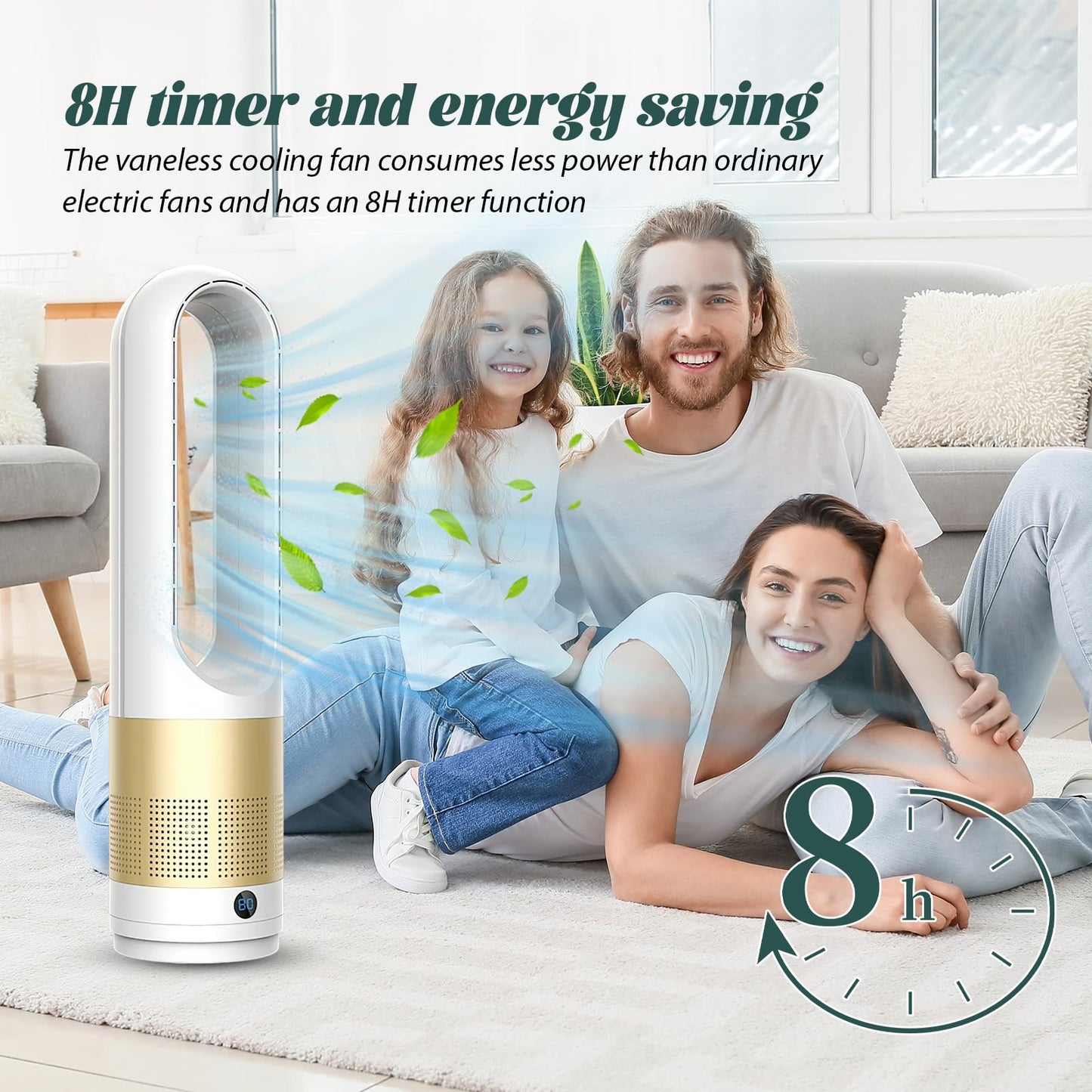 56cm Tower Fan with Air Purifier, 4000-5600rpm Bladeless Fan, Fans & Cooling, Cooler Fans, Standing Fanss, Tower Fansss Cooling Quiet Bedroom, with Remote Control, 8h Timer, 80° Oscillation (silver)