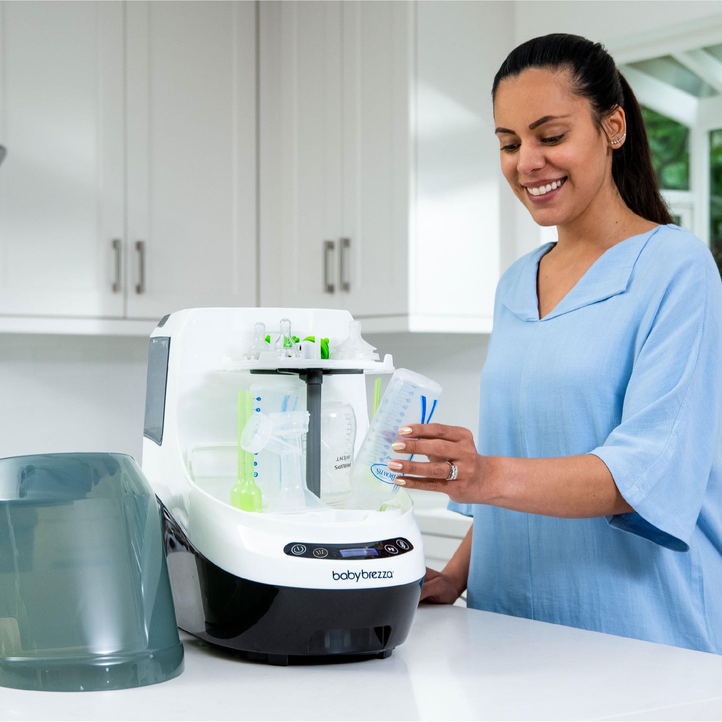 Baby Brezza Bottle Washer Pro ā 3-in-1 Baby Bottle Cleaner; Wash, Sterilise, Dry ā Universal Cleaning for All Bottles: Plastic + Glass + Newborn Dummy + Breast Pump Parts - HEPA Filtration (White)