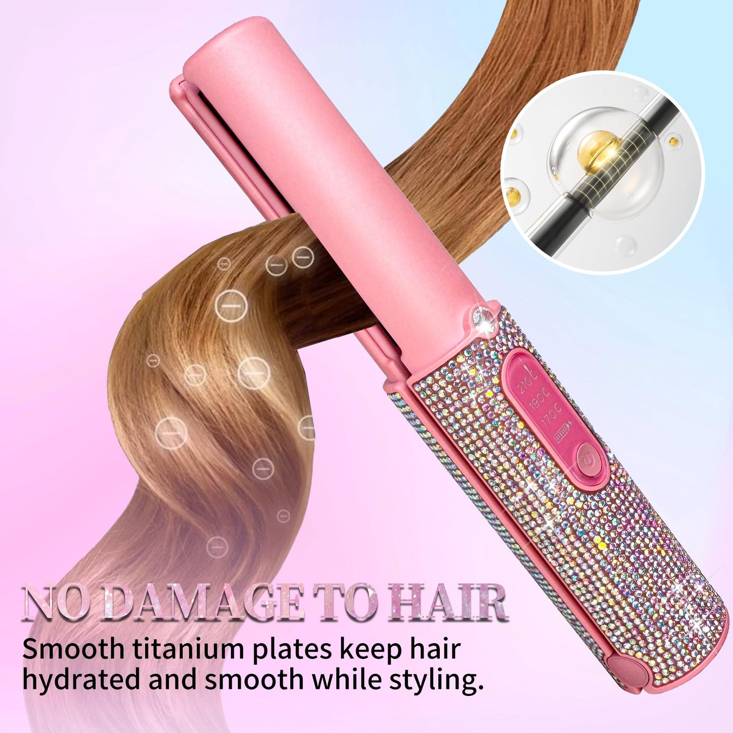 Cordless Hair Straightener, Portable Straightener 2 in 1 for Hair Straightening and Curling, Fast Heating Cordless Flat Iron, 5000mAh Hair Straightener Travel,210°C/410°F Within Seconds