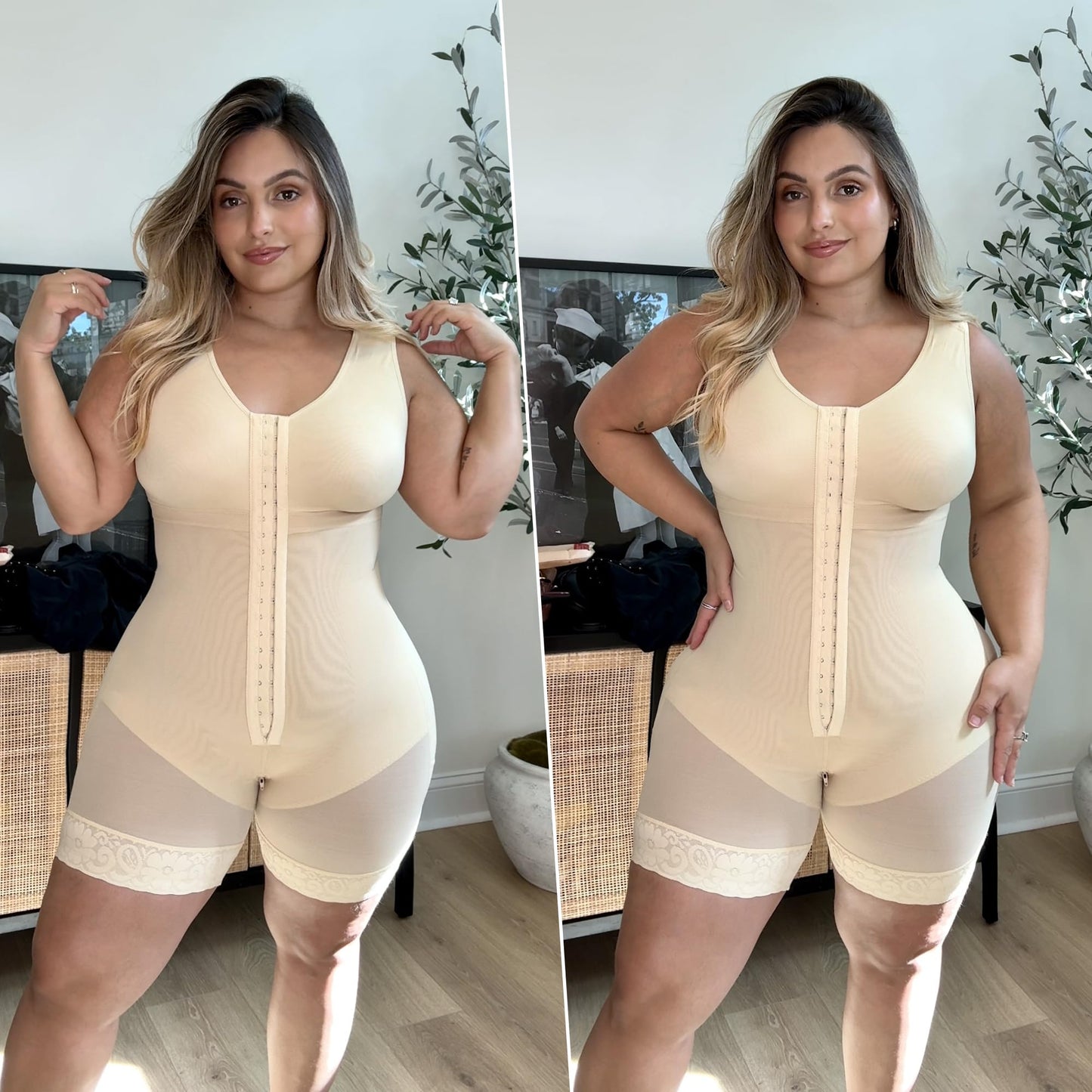 SHAPERX Fajas Colombianas Tummy Control Bodysuit Butt Lifting Shapewear for Women Sculpting Shorts Postpartum Girdle Support, UK-SZ7302-Beige-L