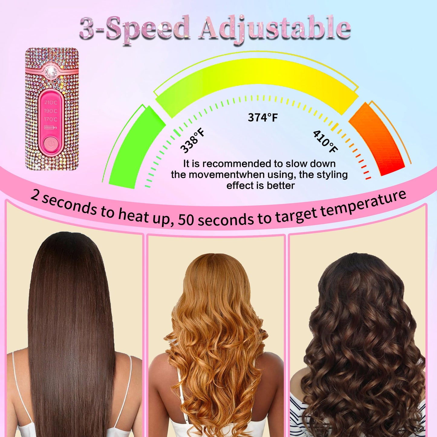 Cordless Hair Straightener, Portable Straightener 2 in 1 for Hair Straightening and Curling, Fast Heating Cordless Flat Iron, 5000mAh Hair Straightener Travel,210°C/410°F Within Seconds