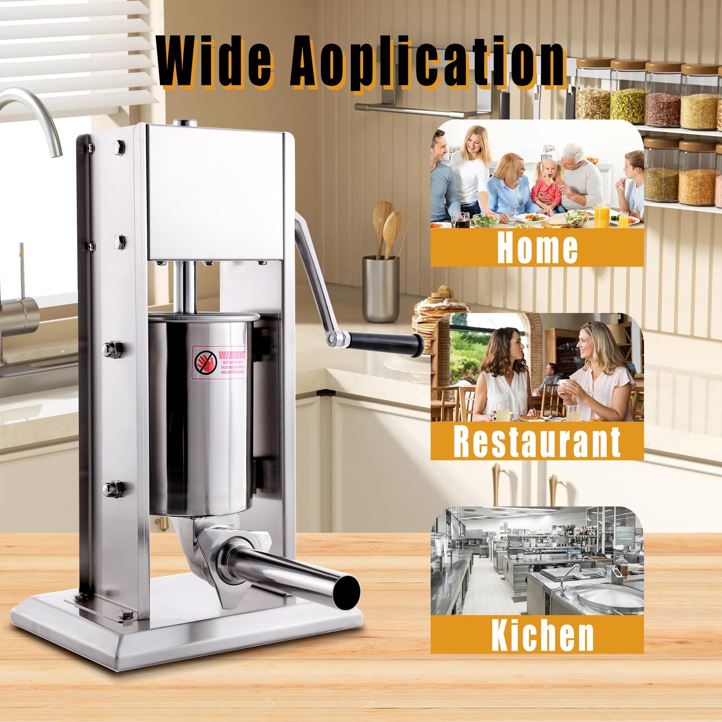 Hakka 3L/7Lb Sausage Stuffer Machine,2 Speed Stainless Steel Vertical Sausage Maker with 5 Tubes and 4 Churros,Meatball Maker for Home & Commercial Kitchens